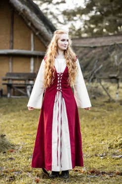 New Leonardo Carbone Mittelalter Kleid "Genefe" Rot/Natur