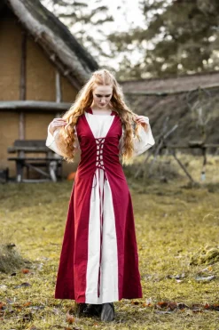 New Leonardo Carbone Mittelalter Kleid "Genefe" Rot/Natur