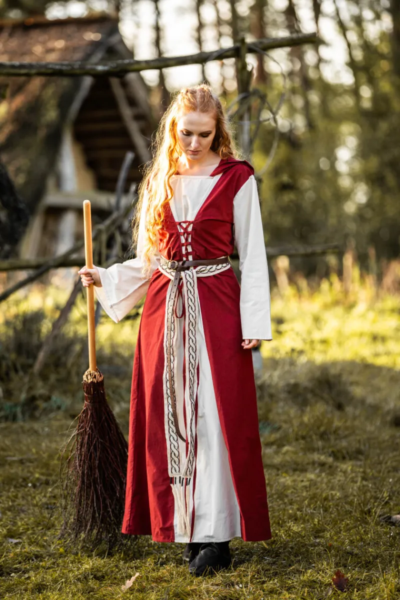 New Leonardo Carbone Mittelalter Kleid "Genefe" Rot/Natur