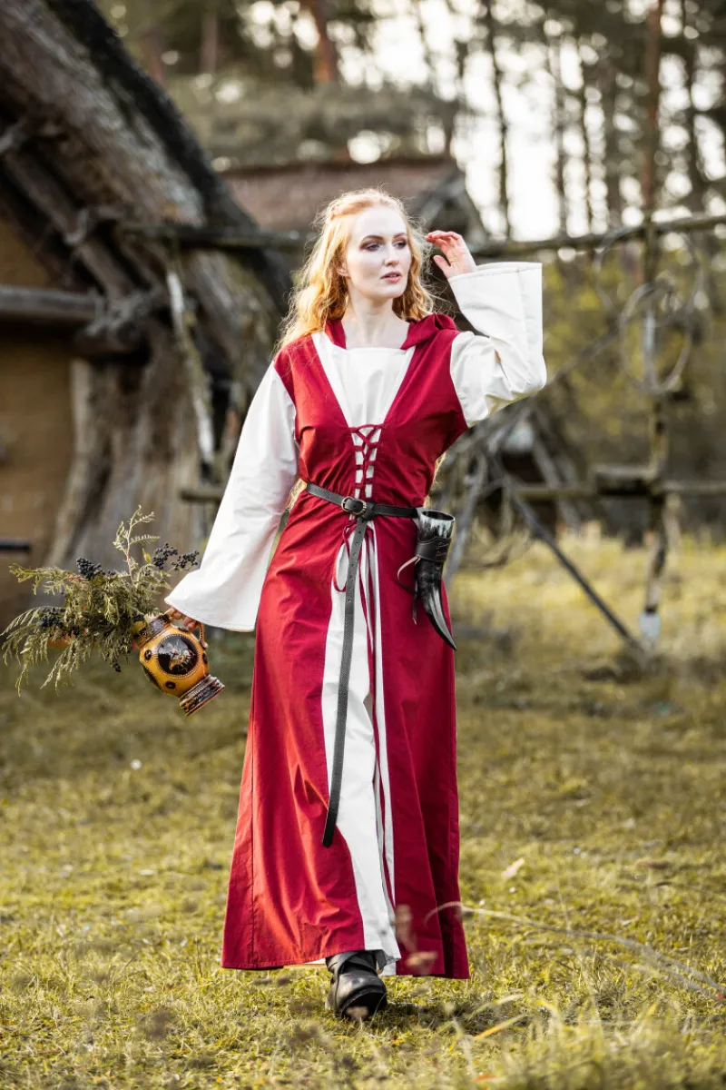 New Leonardo Carbone Mittelalter Kleid "Genefe" Rot/Natur