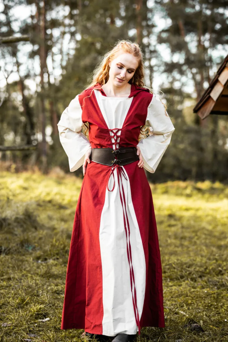 New Leonardo Carbone Mittelalter Kleid "Genefe" Rot/Natur