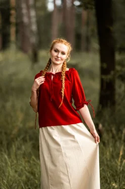 Sale Leonardo Carbone Mittelalter Kurzarmbluse "Vera" Rot