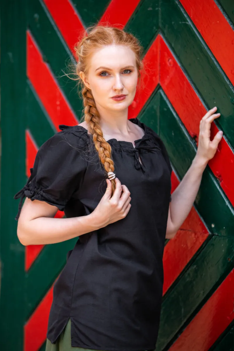 Sale Leonardo Carbone Mittelalter Kurzarmbluse "Otilia" - Schwarz
