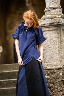 Outlet Leonardo Carbone Mittelalter Kurzarmbluse "Verena" Dunkel Blau