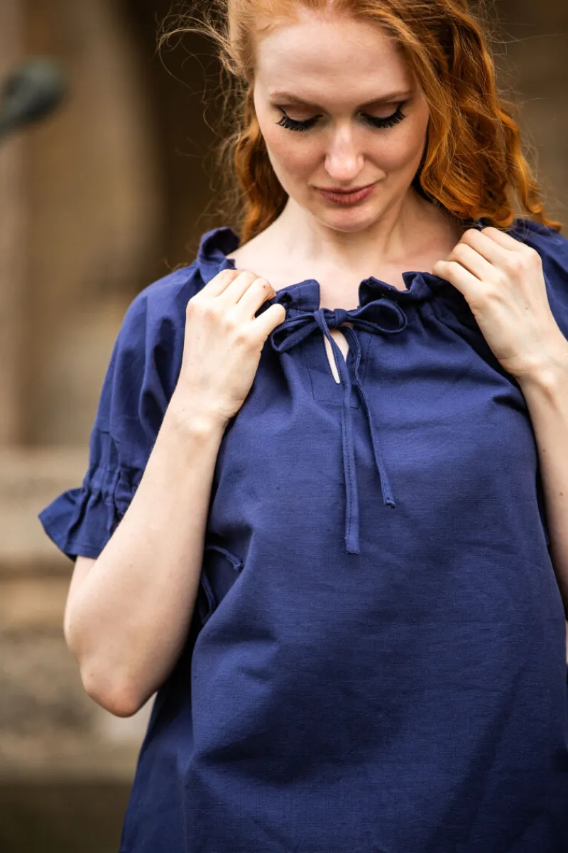 Outlet Leonardo Carbone Mittelalter Kurzarmbluse "Verena" Dunkel Blau