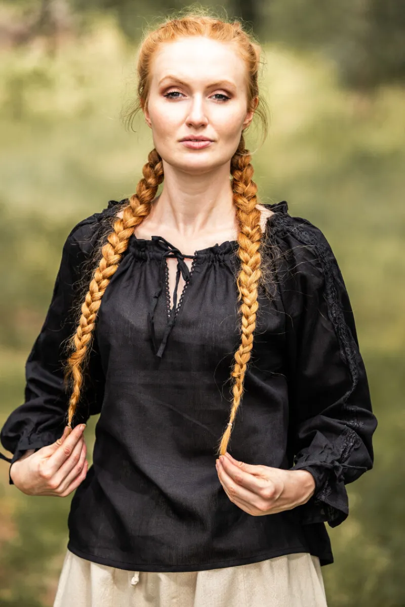 Cheap Leonardo Carbone Mittelalterbluse mit Spitze "Bettina" Schwarz