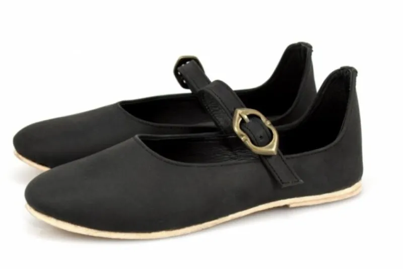 Store Leonardo Carbone Mittelalter-Damenschuhe "Cecilie" mit Ledersohle Schwarz