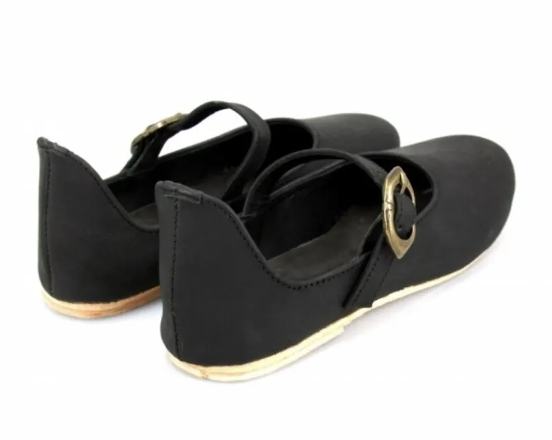 Store Leonardo Carbone Mittelalter-Damenschuhe "Cecilie" mit Ledersohle Schwarz