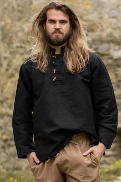Best Leonardo Carbone Mittelalter-Hemd aus dicker Baumwolle "Anton" Schwarz
