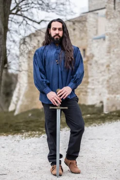 Best Leonardo Carbone Mittelalterhemd aus grober Baumwolle "Leopold" Blau