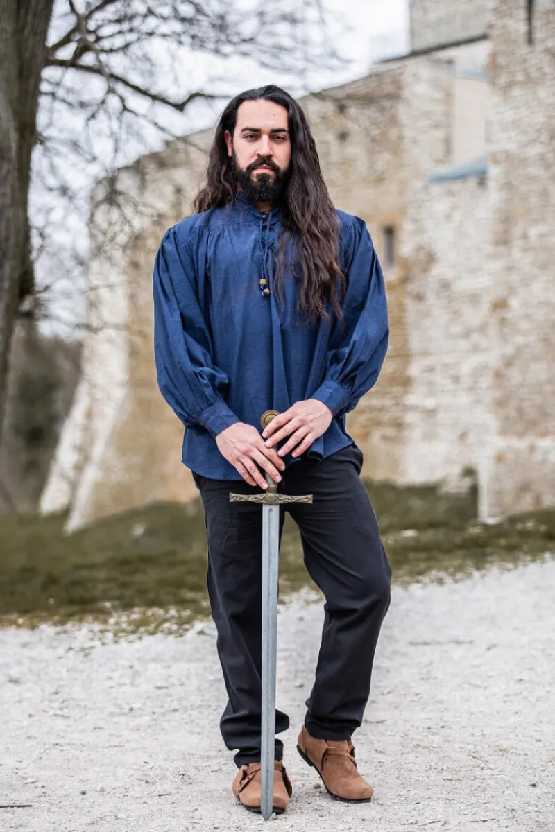 Best Leonardo Carbone Mittelalterhemd aus grober Baumwolle "Leopold" Blau