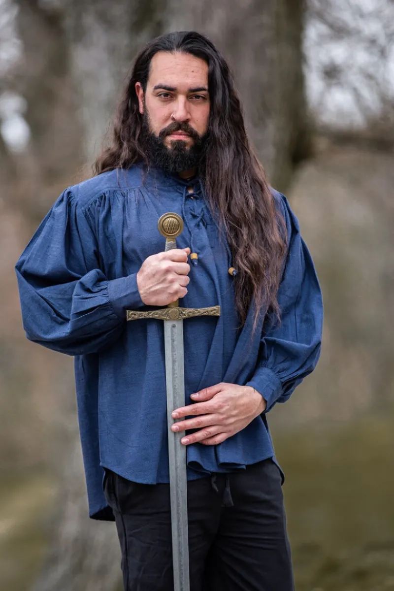 Best Leonardo Carbone Mittelalterhemd aus grober Baumwolle "Leopold" Blau