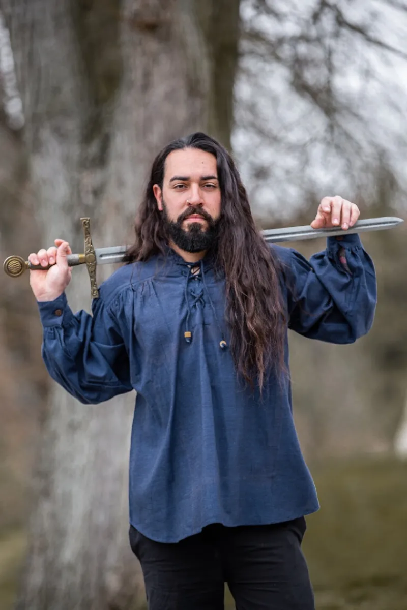 Best Leonardo Carbone Mittelalterhemd aus grober Baumwolle "Leopold" Blau