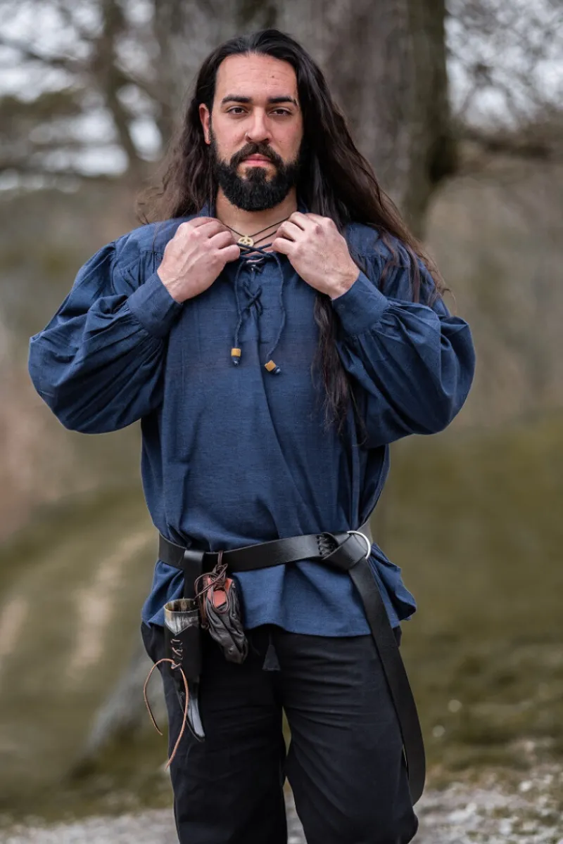 Best Leonardo Carbone Mittelalterhemd aus grober Baumwolle "Leopold" Blau