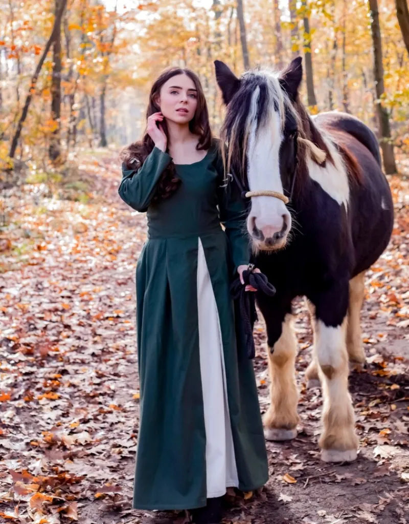 Clearance Leonardo Carbone Mittelalterkleid "Larina" Oliv Grün/Natur
