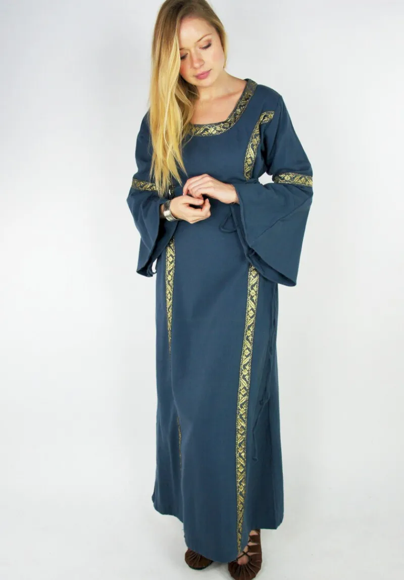 Hot Leonardo Carbone Mittelalterkleid mit Bordüre "Sophie" Blau