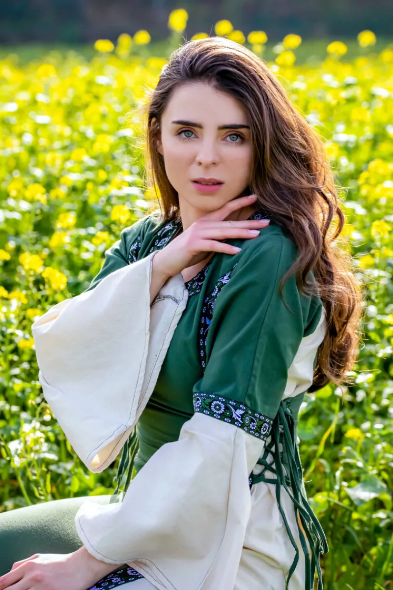 Cheap Leonardo Carbone Mittelalterkleid mit Bordüre "Sophie" Grün/Natur