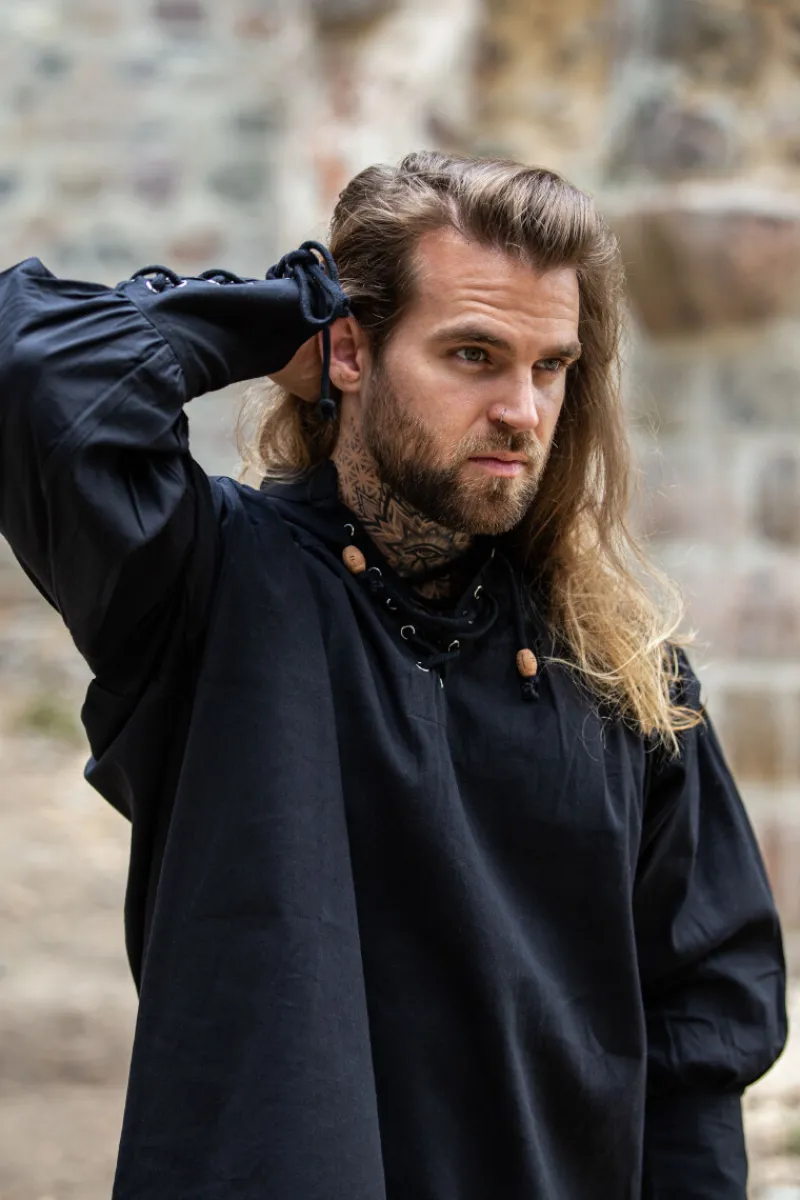 Hot Leonardo Carbone Piratenhemd "Claude" mit geschnürten Manschetten Schwarz