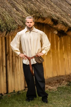 Online Leonardo Carbone Piratenhemd mit Kragen "James" Natur