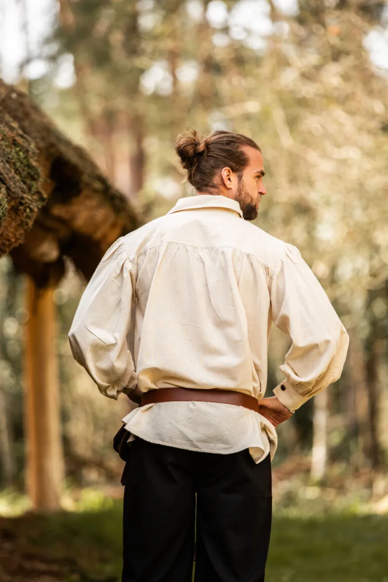 Online Leonardo Carbone Piratenhemd mit Kragen "James" Natur
