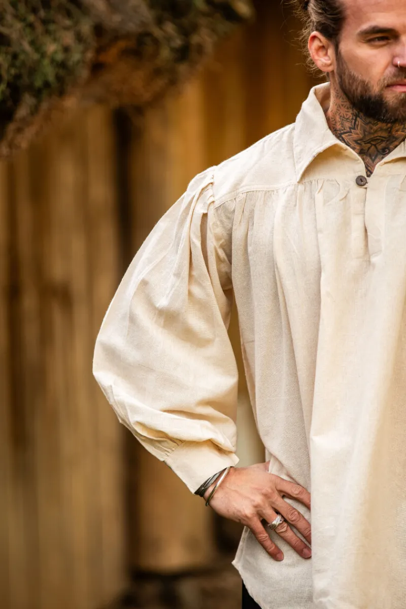 Online Leonardo Carbone Piratenhemd mit Kragen "James" Natur