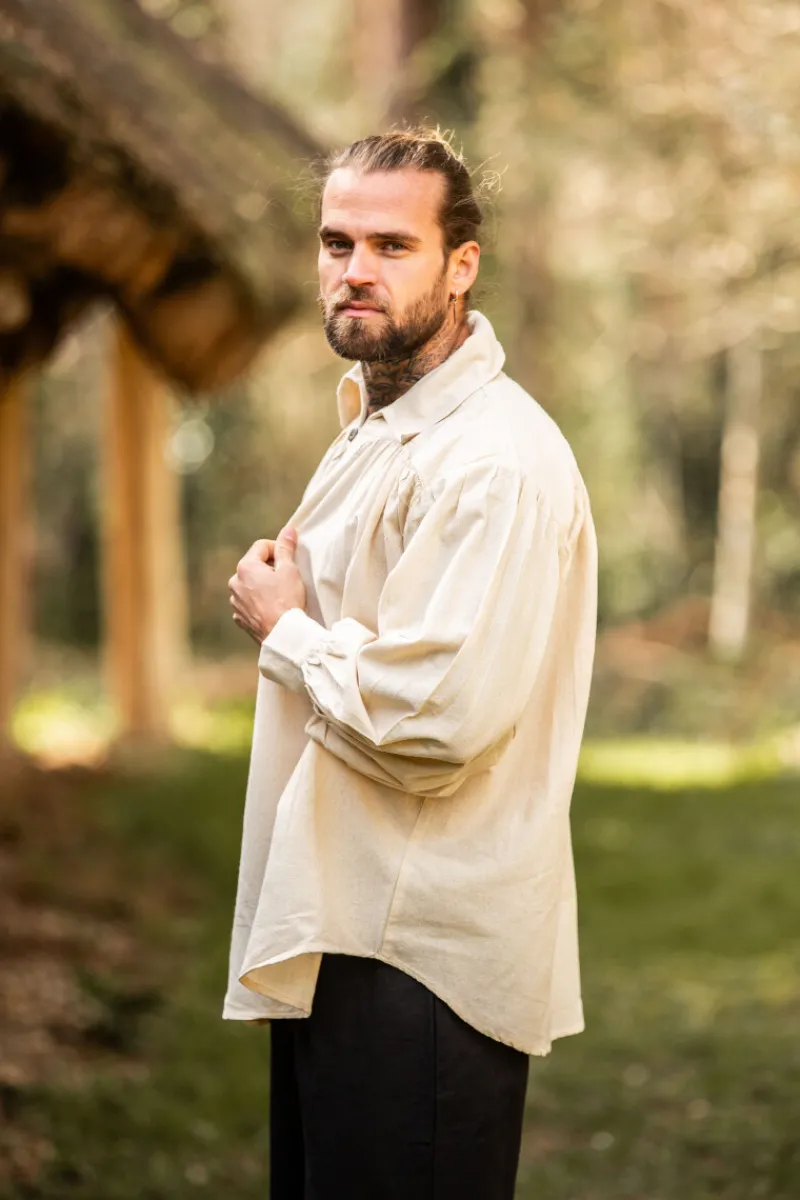 Online Leonardo Carbone Piratenhemd mit Kragen "James" Natur