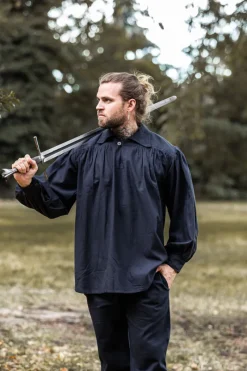 Store Leonardo Carbone Piratenhemd mit Kragen "James" Schwarz