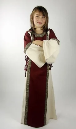 Outlet Leonardo Carbone Prinzessinnenkleid mit Bordüre "Helena" Rot/Natur