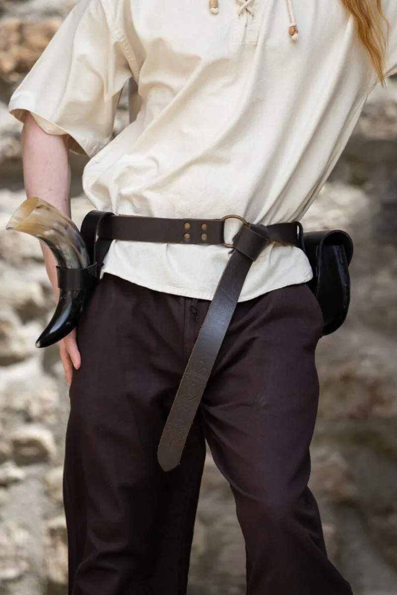 Clearance Leonardo Carbone Ringgürtel aus Leder mit keltischem Muster "Kegan" Dunkelbraun