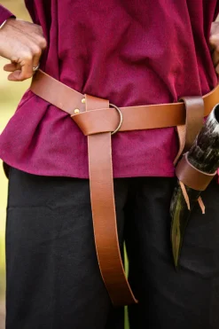 Discount Leonardo Carbone Ringgürtel aus robustem Leder "Arion" Braun
