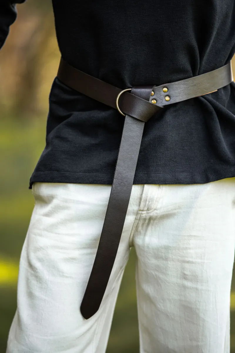 Clearance Leonardo Carbone Ringgürtel aus robustem Leder "Arion" Dunkelbraun