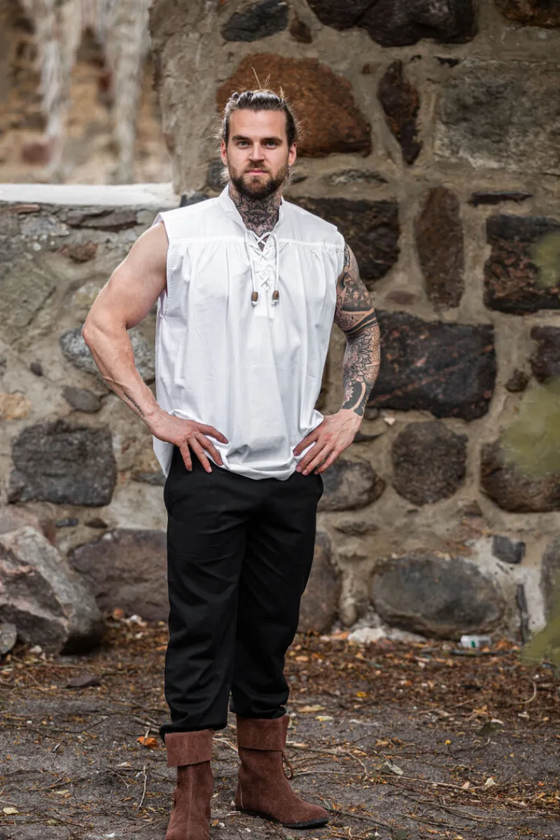 Flash Sale Leonardo Carbone Ärmelloses Stehkragen-Schnürhemd "Louis" Weiß