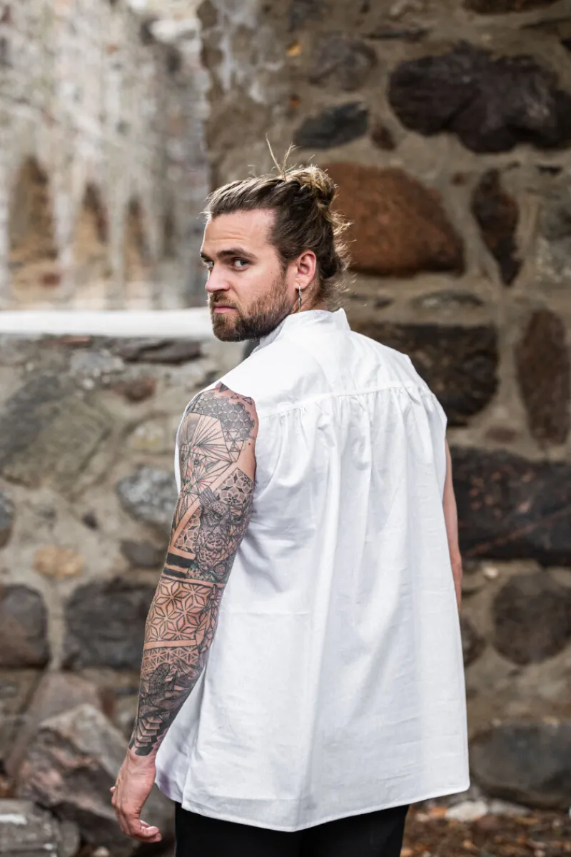 Flash Sale Leonardo Carbone Ärmelloses Stehkragen-Schnürhemd "Louis" Weiß