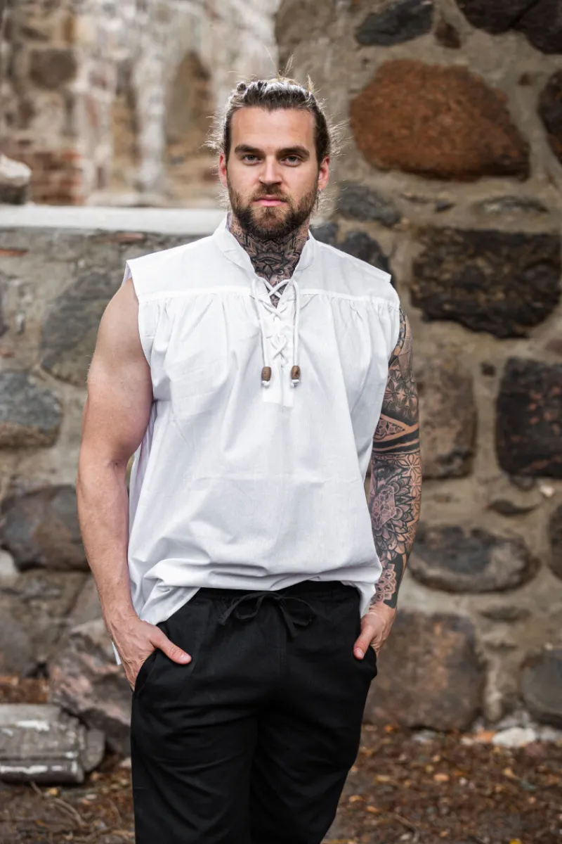 Flash Sale Leonardo Carbone Ärmelloses Stehkragen-Schnürhemd "Louis" Weiß