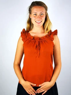 Hot Leonardo Carbone Sommerbluse mit Rüsche "Lotte" Rost