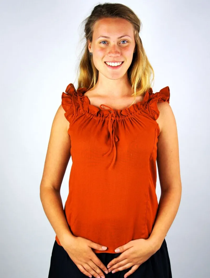 Hot Leonardo Carbone Sommerbluse mit Rüsche "Lotte" Rost