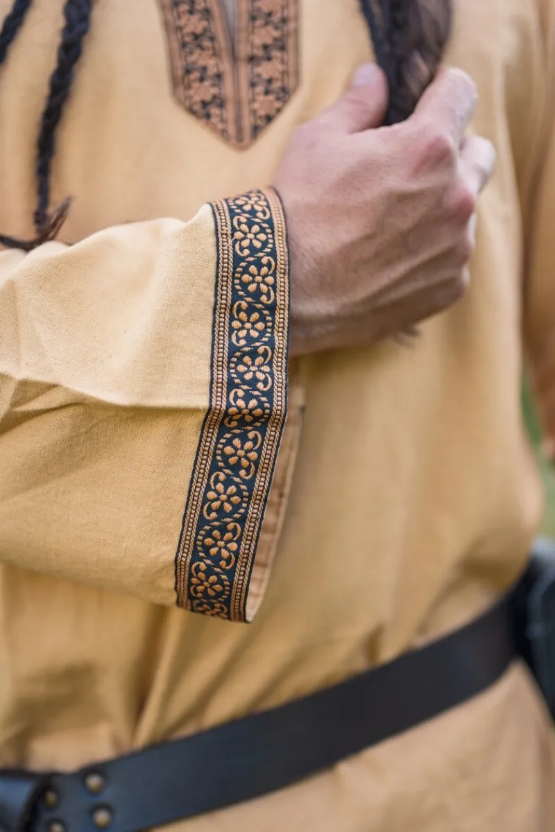 Outlet Leonardo Carbone Tunika mit Bordüre "Halvor" Honig Braun