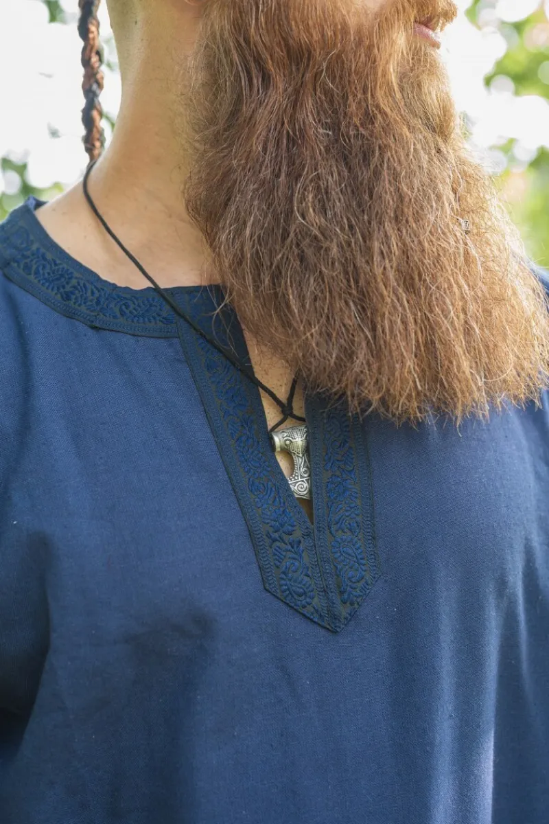Outlet Leonardo Carbone Tunika mit Bordüre "Halvor" Blau
