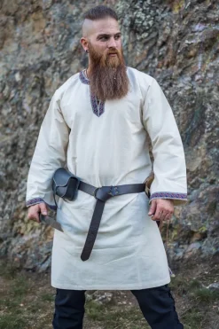Store Leonardo Carbone Tunika mit Bordüre "Halvor" Natur