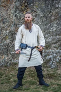 Store Leonardo Carbone Tunika mit Bordüre "Halvor" Natur