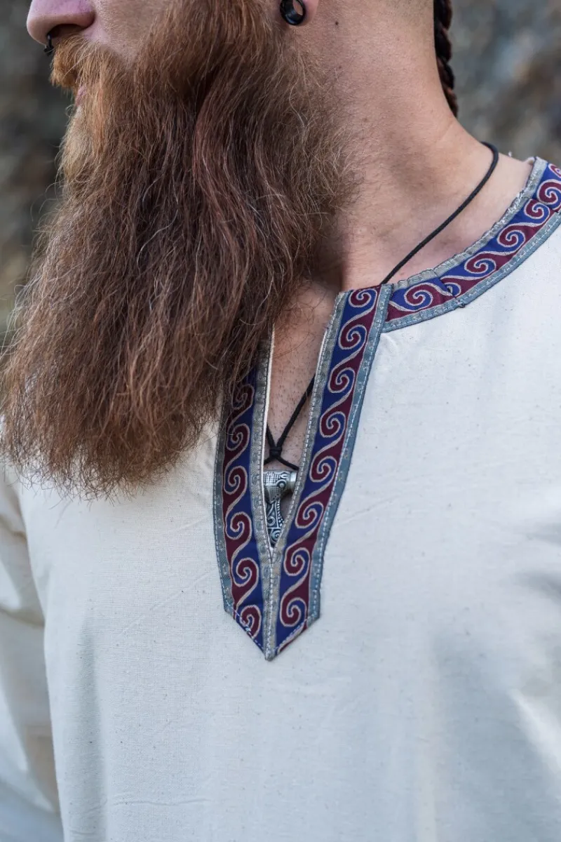 Store Leonardo Carbone Tunika mit Bordüre "Halvor" Natur