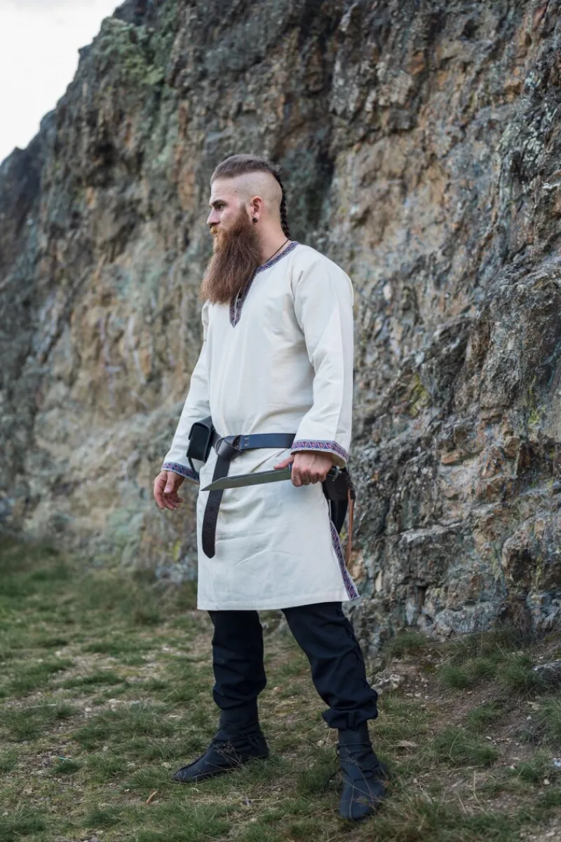 Store Leonardo Carbone Tunika mit Bordüre "Halvor" Natur