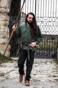 Hot Leonardo Carbone Typisches Mittelalter Stehkragen-Schnürhemd 