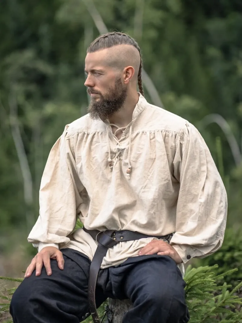 Cheap Leonardo Carbone Typisches Mittelalter Stehkragen-Schnürhemd "Friedrich" Natur