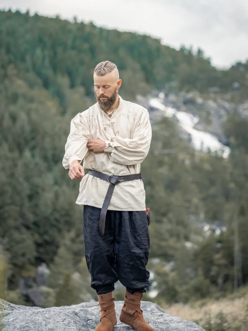 Cheap Leonardo Carbone Typisches Mittelalter Stehkragen-Schnürhemd "Friedrich" Natur
