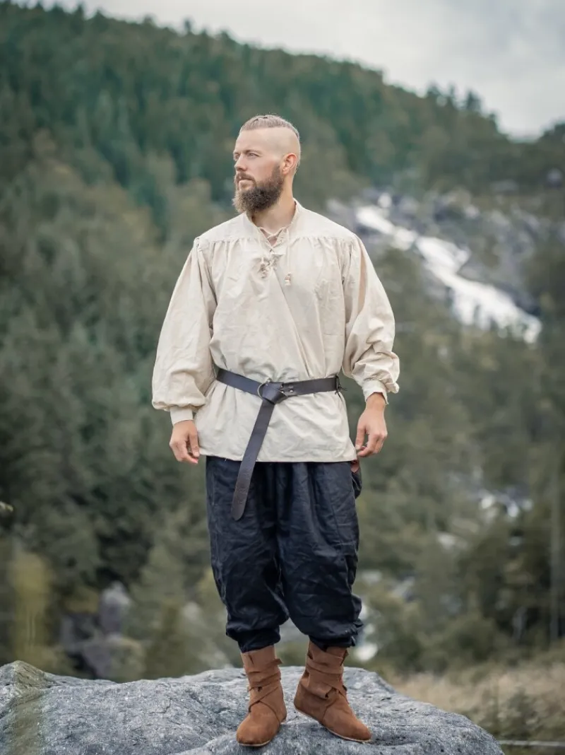 Cheap Leonardo Carbone Typisches Mittelalter Stehkragen-Schnürhemd "Friedrich" Natur
