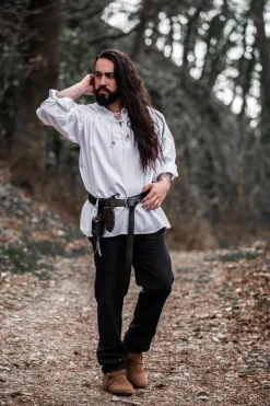 Hot Leonardo Carbone Typisches Mittelalter Stehkragen-Schnürhemd "Friedrich" Weiß