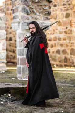 Hot Leonardo Carbone Umhang der Tempelritter "Arnulf" Schwarz/Rot