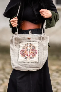 Outlet Leonardo Carbone Umhängetasche mit Wikinger Stickerei "Tora" Natur