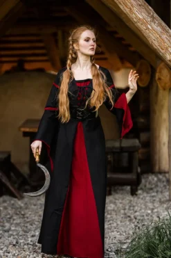 New Leonardo Carbone Viskosekleid mit Trompetenärmeln "Berblin" Schwarz/Rot